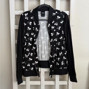 Disney Women's Black and White Mickey Mouse Bomber Jacket